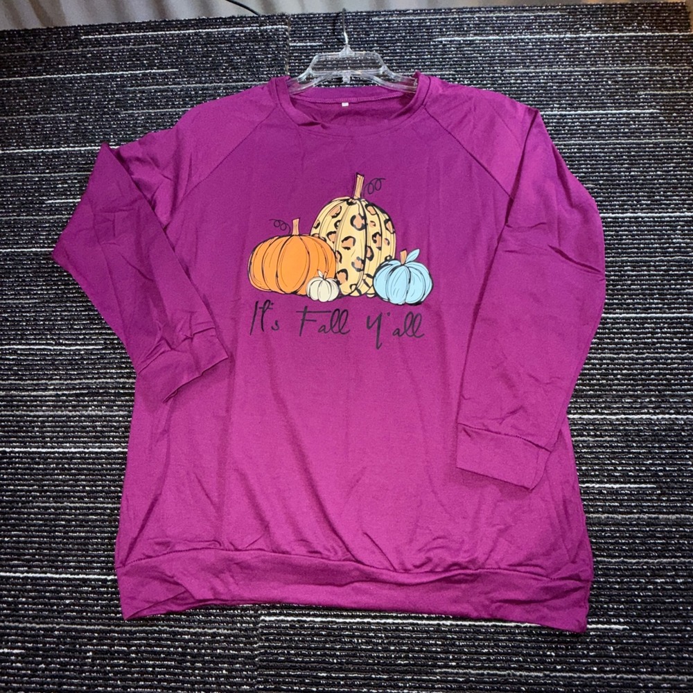 Pumpkin Sweatshirt Women XL NWOT It's Fall Y'all Magenta Pullover